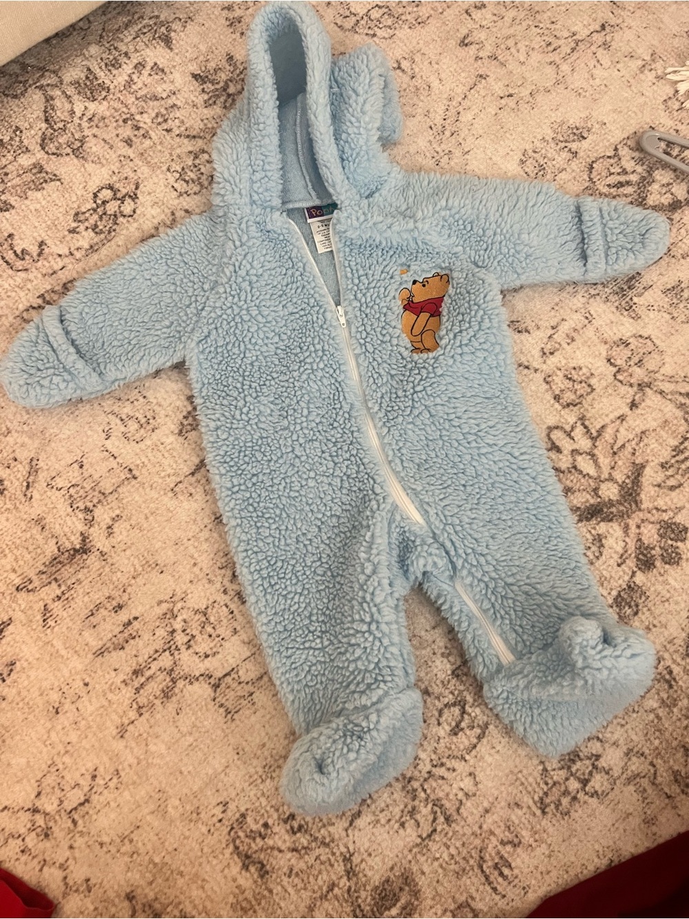 Vintage Pooh Snow suit Light Blue Sherpa Hooded Footed One-Piece